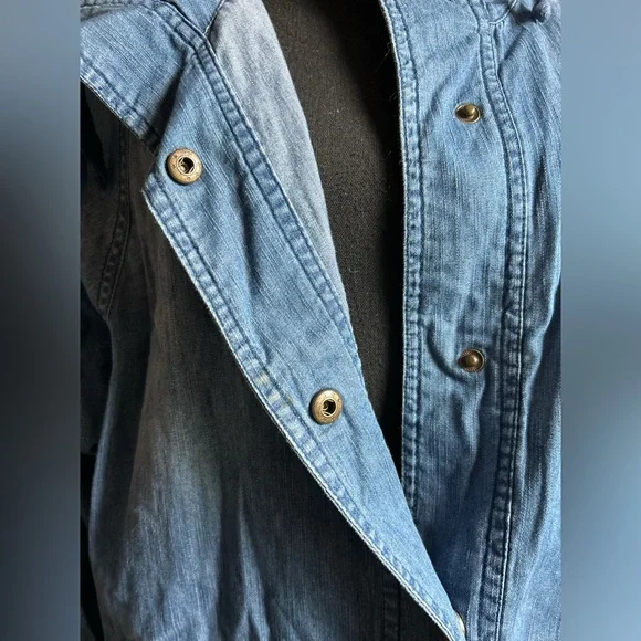 blue oversized lagenlook hooded snap front lightweight layering jacket - Picture 4 of 7